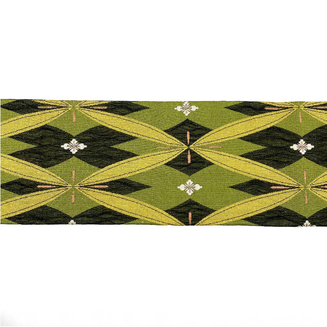 名古屋帯 草色 櫛織 変わり七宝 帯丈384cm 正絹 美品 六通 カジュアル 緑系 1124004002319 名古屋仕立て