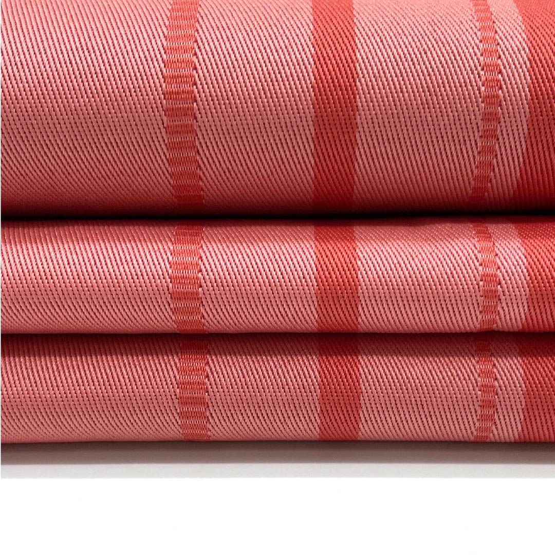 半幅帯 ポリエステル 帯丈350cm 紅梅色(こうばいいろ) 縞 ストライプ 幾何学模様 リバーシブル 朱系 Sランク 1125001352316