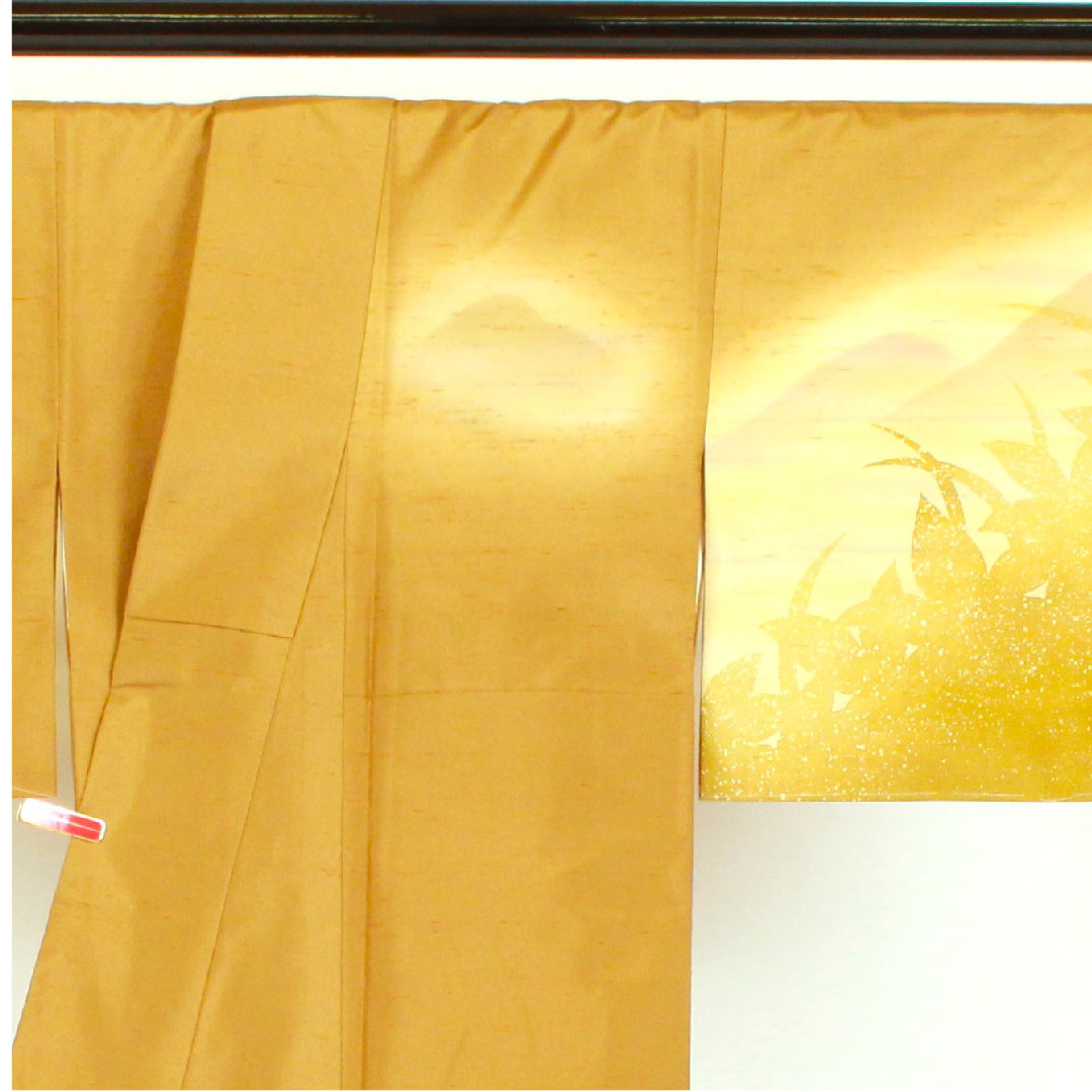 訪問着 袷 身丈157cm 裄丈63cm 牛首紬 遠山 草葉模様 正絹 Sランク 黄系 1112000522323