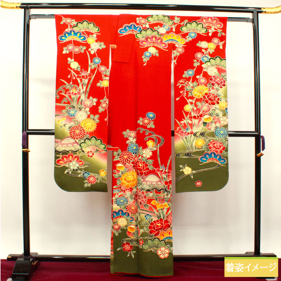 振袖 正絹 身丈163cm 裄丈66.5cm 袷 猩々緋色 京紅型 吉祥文様 Sランク 赤系 1113001852412