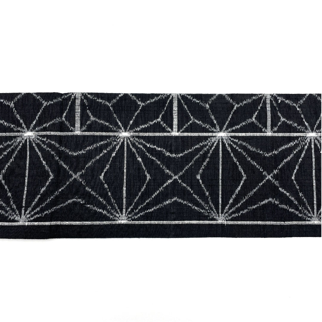 名古屋帯 麻の葉 市松 紬地 本真綿帯丈355cm 正絹 Aランク 六通 カジュアル 黒系 1124001553310 名古屋仕立て
