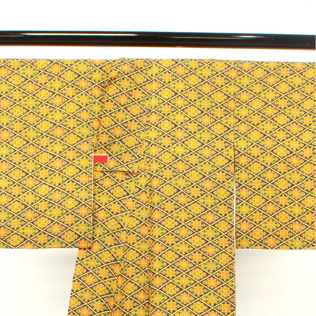 小紋 身丈156cm 裄丈59cm 袷 紺瑠璃色 華文 正絹 Aランク 紺系 1115002673318