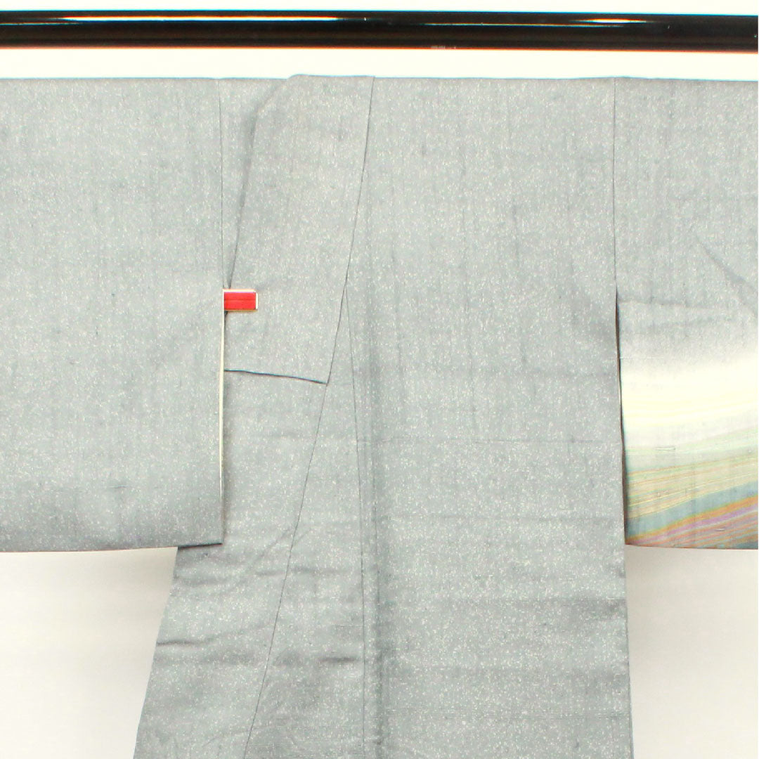 Homongi, lined, length 160cm, sleeve length 68cm, lead color, pongee fabric, abstract pattern, pure silk, A rank, gray, 1112002343422