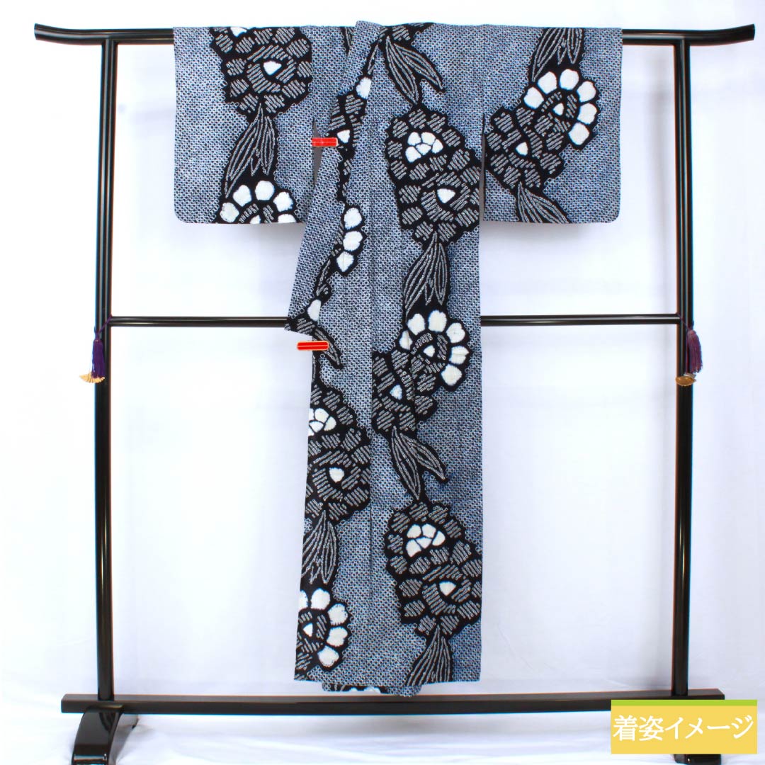 浴衣 木綿 身丈149.5cm 裄丈63.5cm Bランク 単衣 紺系 濃紺色(のうこんいろ) 有松絞り 1118005474118
