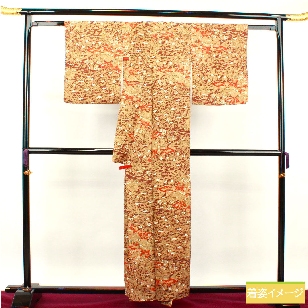 Komon, pure silk, length 157cm, sleeve length 64.5cm, lined, dark brown, Chayatsuji, Shochikubai, S rank, brown, 1115003602314