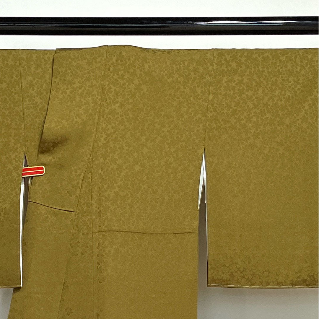 色無地 利休茶色 あたらし喜重郎 工房夢ひょうたん 黄櫨染 蛍 身丈157cm 裄丈66cm 袷 正絹 Sランク 緑系 1114000512319