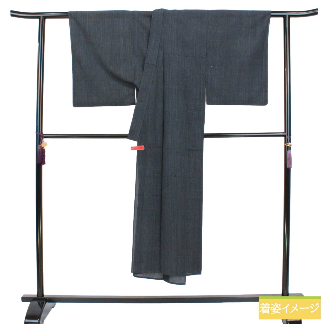 男物 正絹 Sランク 身丈142.5cm 裄丈65.5cm 紬地 格子 単衣 グレー系 1119001962422