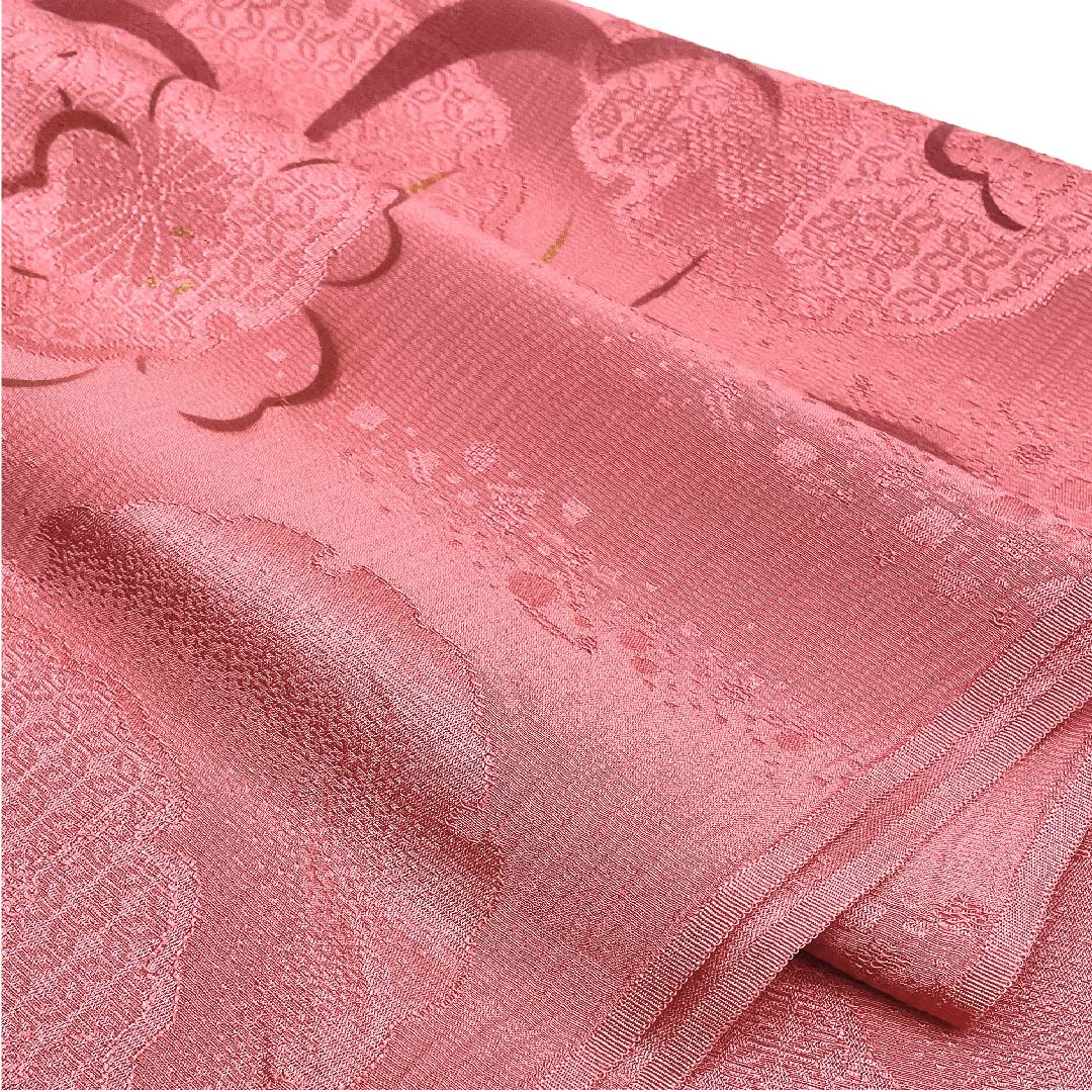 (新古品) 帯揚げ 正絹 フォーマル 紅梅色(こうばいいろ) 雪輪 桜 七宝 長さ約168cm 幅約30cm Sランク ピンク系 1136000212913