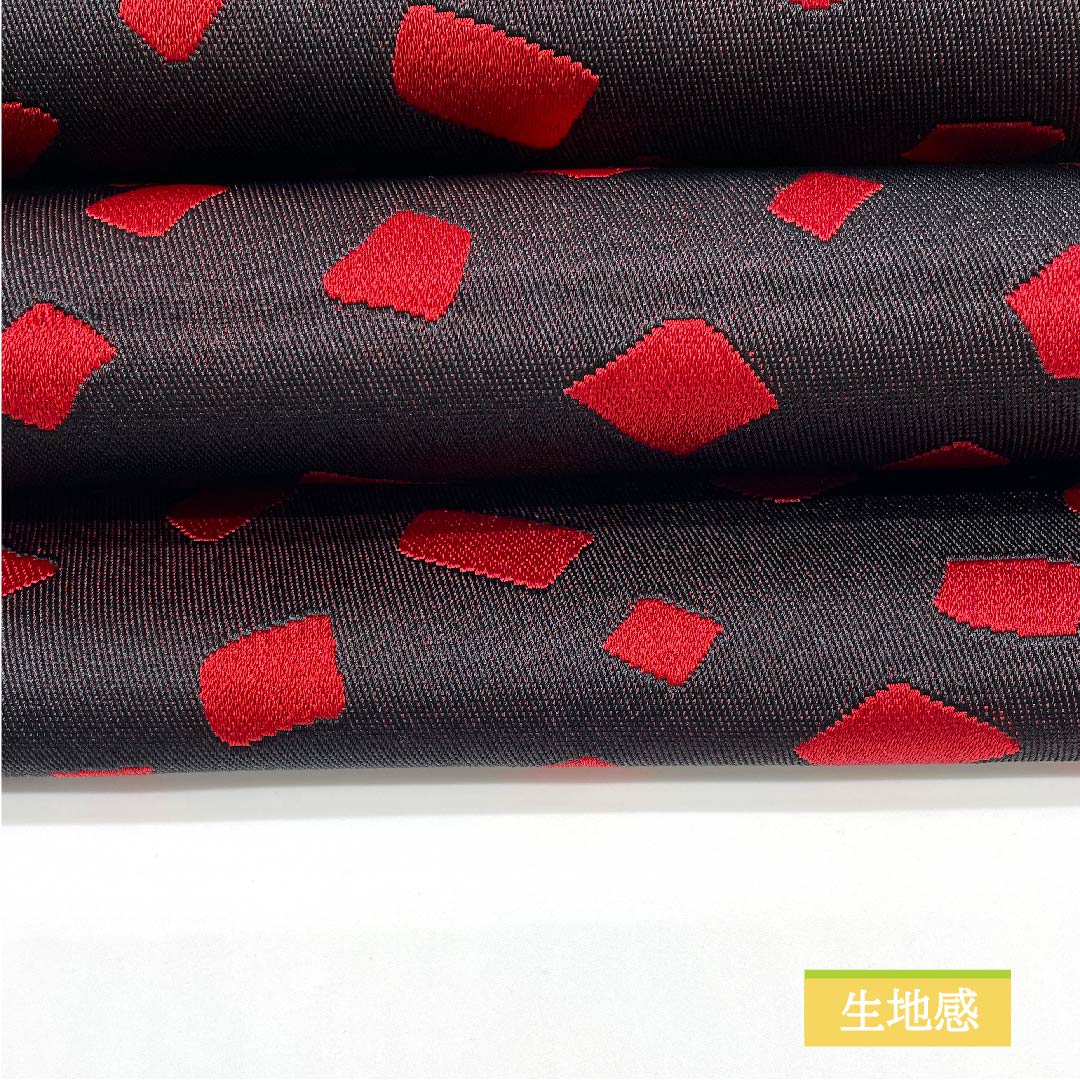 半幅帯 ポリエステル 紅赤色(べにあかいろ) 幾何学模様 紙吹雪柄 古典柄 リバーシブル 帯丈350cm 赤系 Sランク 1125000952312