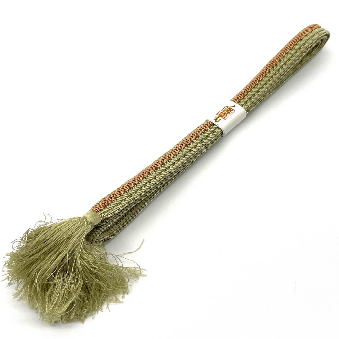 帯締め 正絹 四分紐 浅青朽葉色(うすあおくちばいろ) バイカラー 夏用 単衣用 長さ約163cm 幅約1.5cm セミフォーマル Sランク 緑系 1135003192319