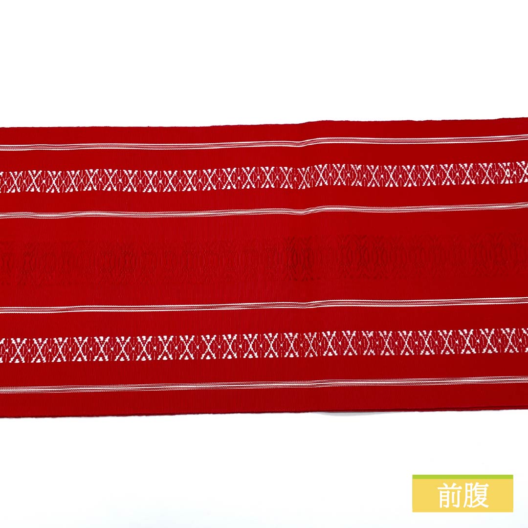 (未仕立)名古屋帯 土耳古赤色(とるこあかいろ) 博多織 献上柄 帯丈376cm 木綿 Sランク 全通 カジュアル 赤系 1124006892312 開き仕立て