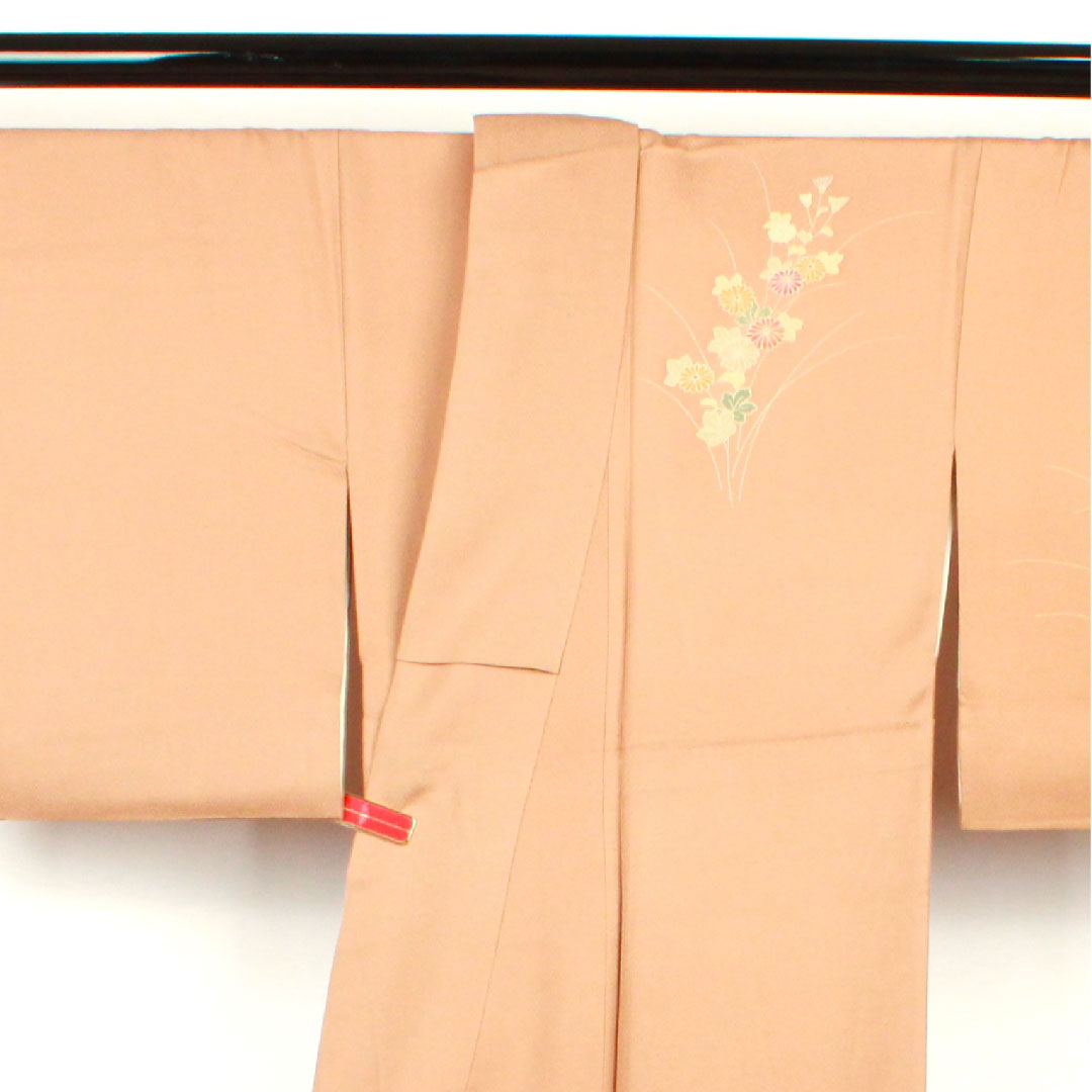 訪問着 袷 身丈159cm 裄丈64cm 柴染色 草花模様 正絹 Sランク 茶系 1112001582314