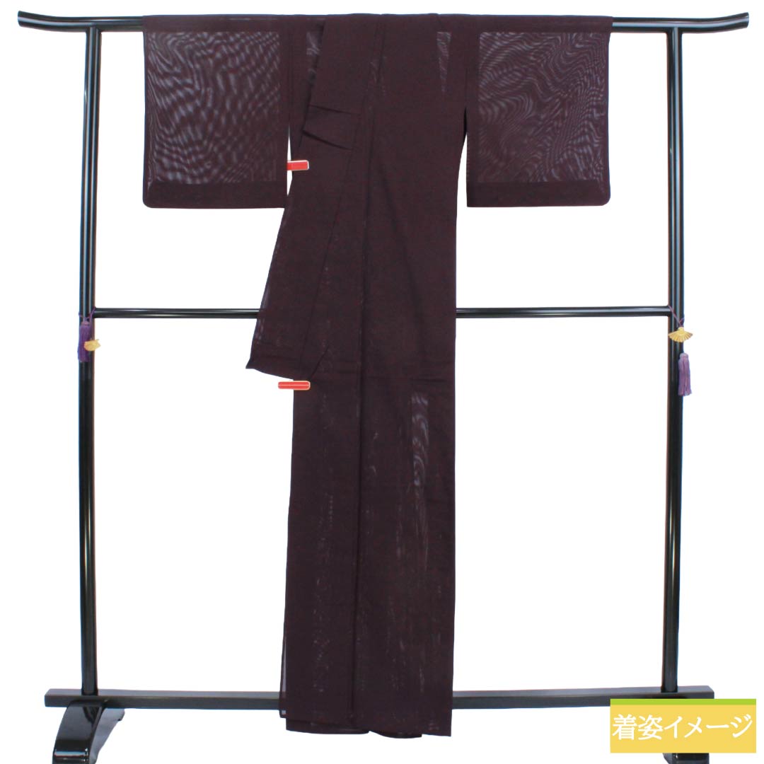 夏物 正絹 色無地 Aランク 身丈160.5cm 裄丈62.5cm 紫烏色(しうしょく) 木の葉 絽 紫系 1132004753420