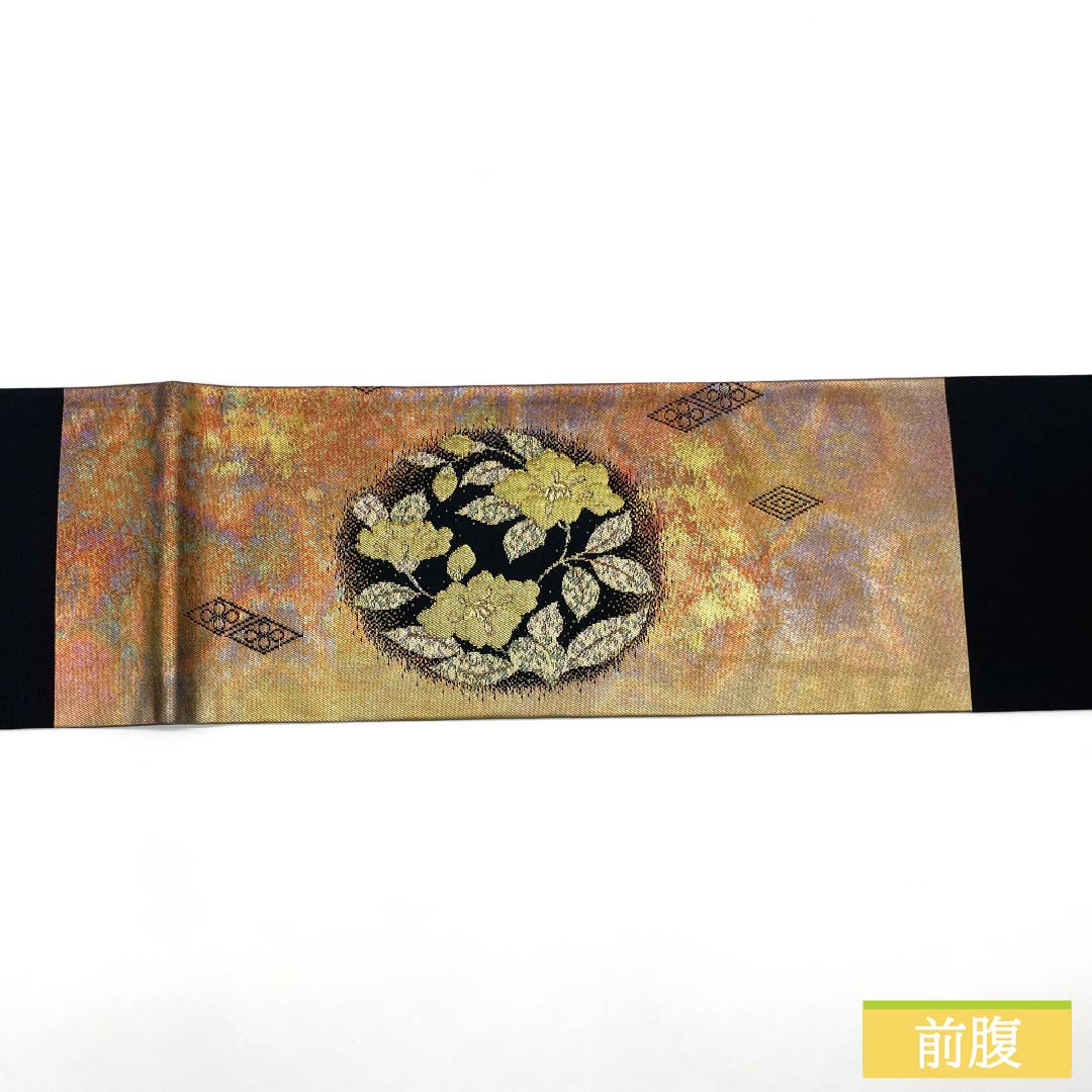 名古屋帯 正絹 Sランク 重ね菱 ふくれ織 椿 引箔 帯丈357cm ポイント柄 セミフォーマル グラデーション系 1124009552399 名古屋仕立て