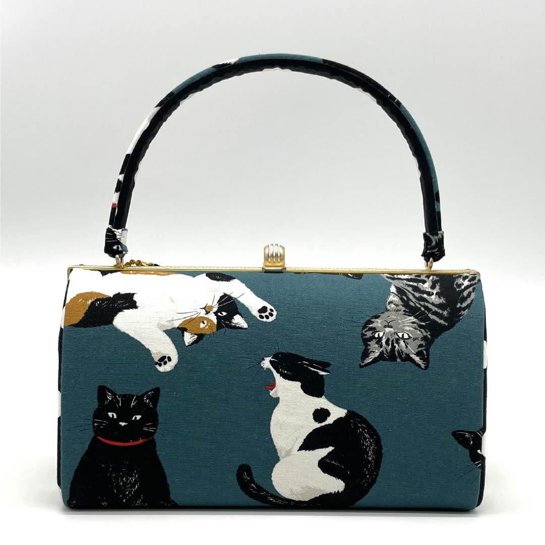 和装バッグ カジュアル 鉄御納戸色(てつおなんどいろ) ネコ 三毛猫 黒猫 緑系 NEWランク 113900062119
