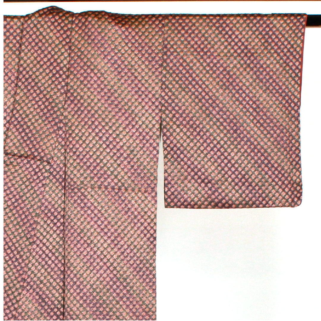 小紋 身丈154cm 裄丈63cm 袷 総絞り 正絹 Sランク 紫系 1115001802220