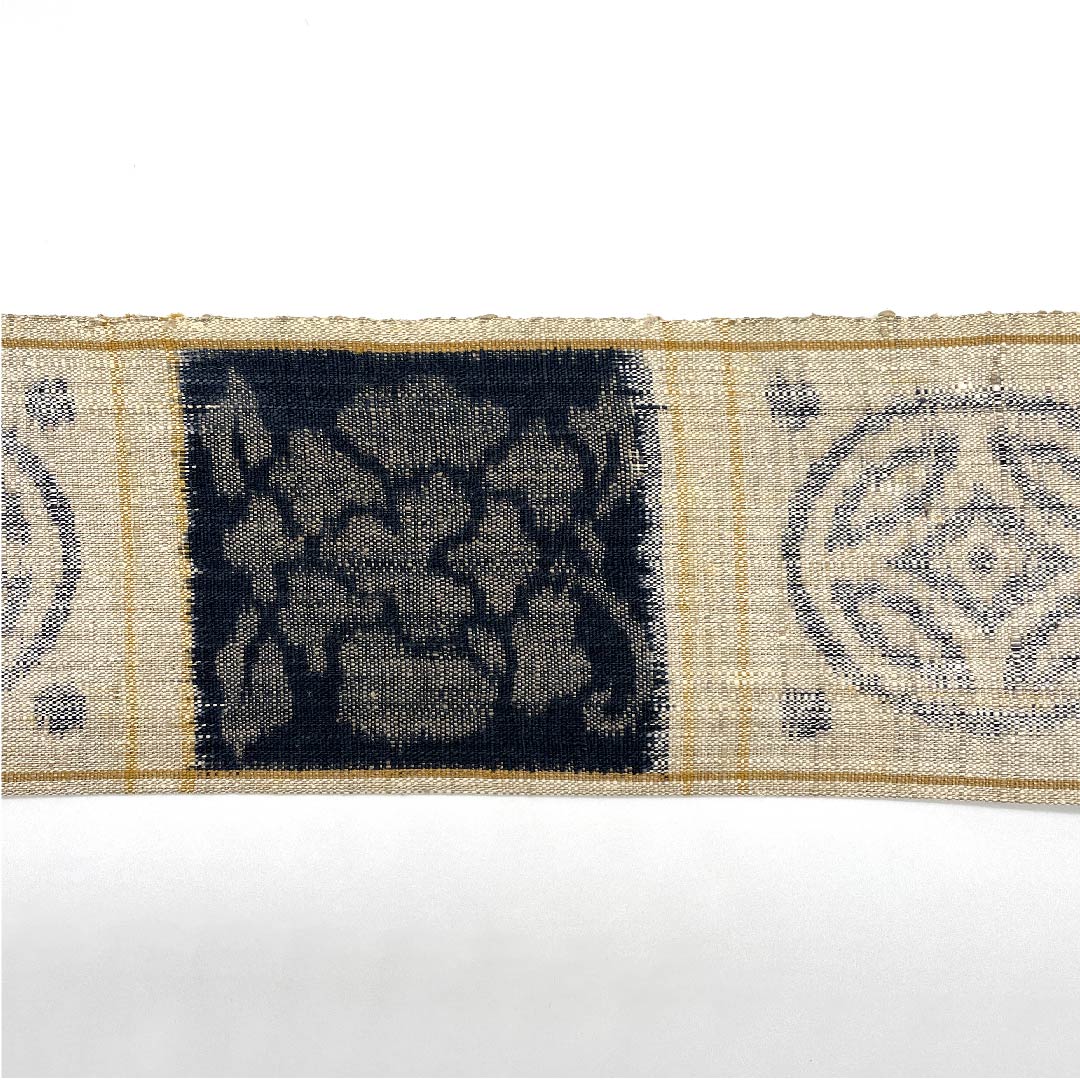 名古屋帯 生成り色 紬地 市松に抽象花と七宝模様 帯丈366cm 正絹 Sランク 六通 カジュアル ベージュ系 1124004922325 名古屋仕立て