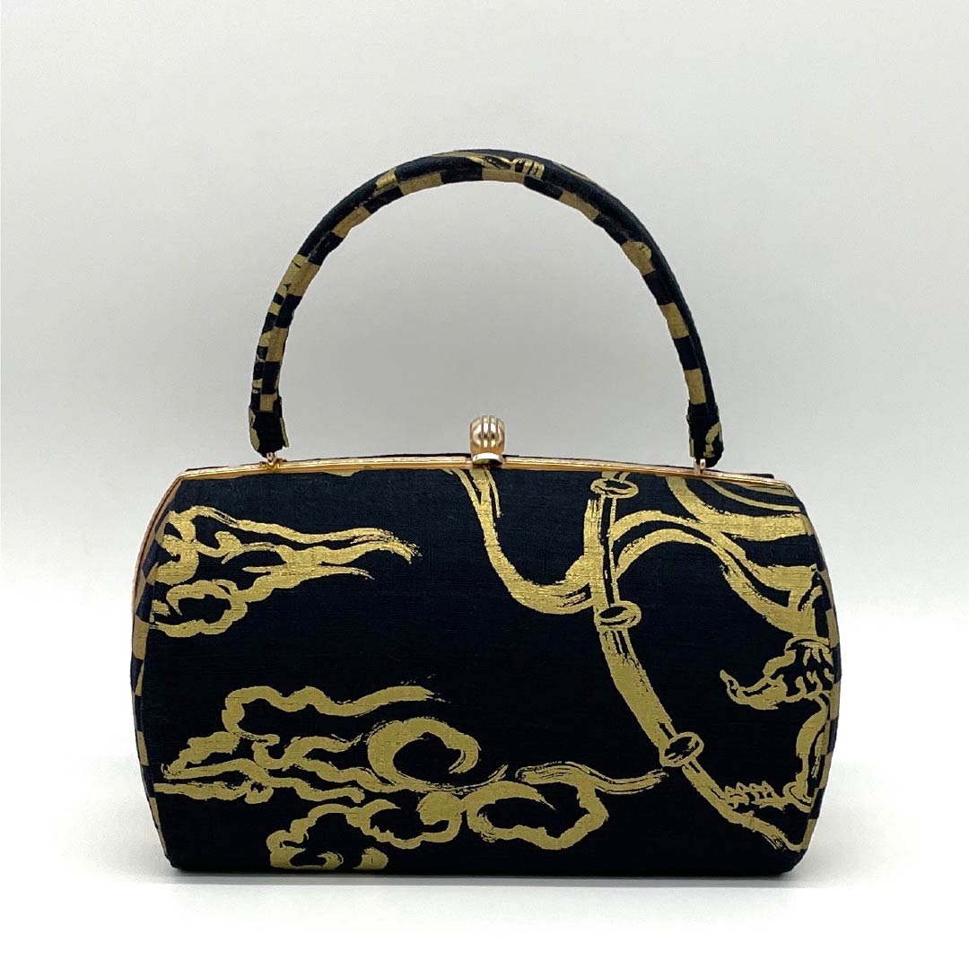 Casual Japanese-style bag, new rank, black, Raijin (Thunder God) classic pattern, handmade by an artist, black, 113900065110
