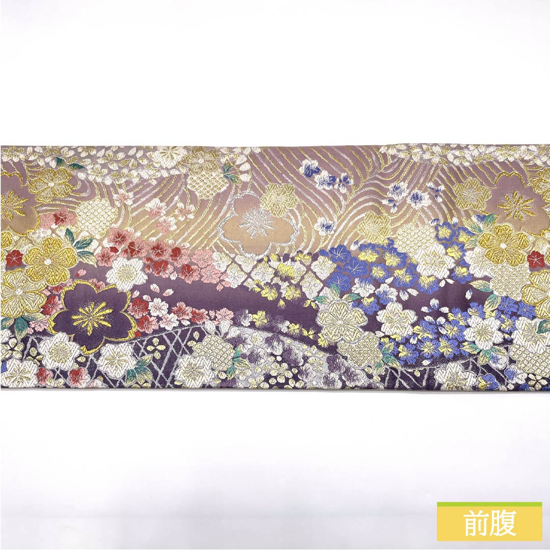 袋帯 正絹 振袖用 花おぼろ 桜 帯丈446cm Sランク 六通 フォーマル グラデーション系 1123013452399