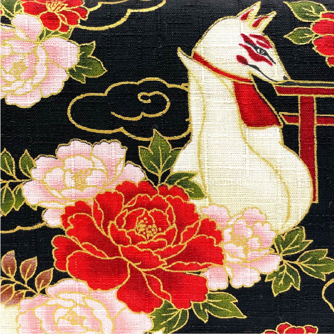 和装バック カジュアル 黒色(くろいろ) 花柄 狐 動物柄 黒系 NEWランク 113900031110