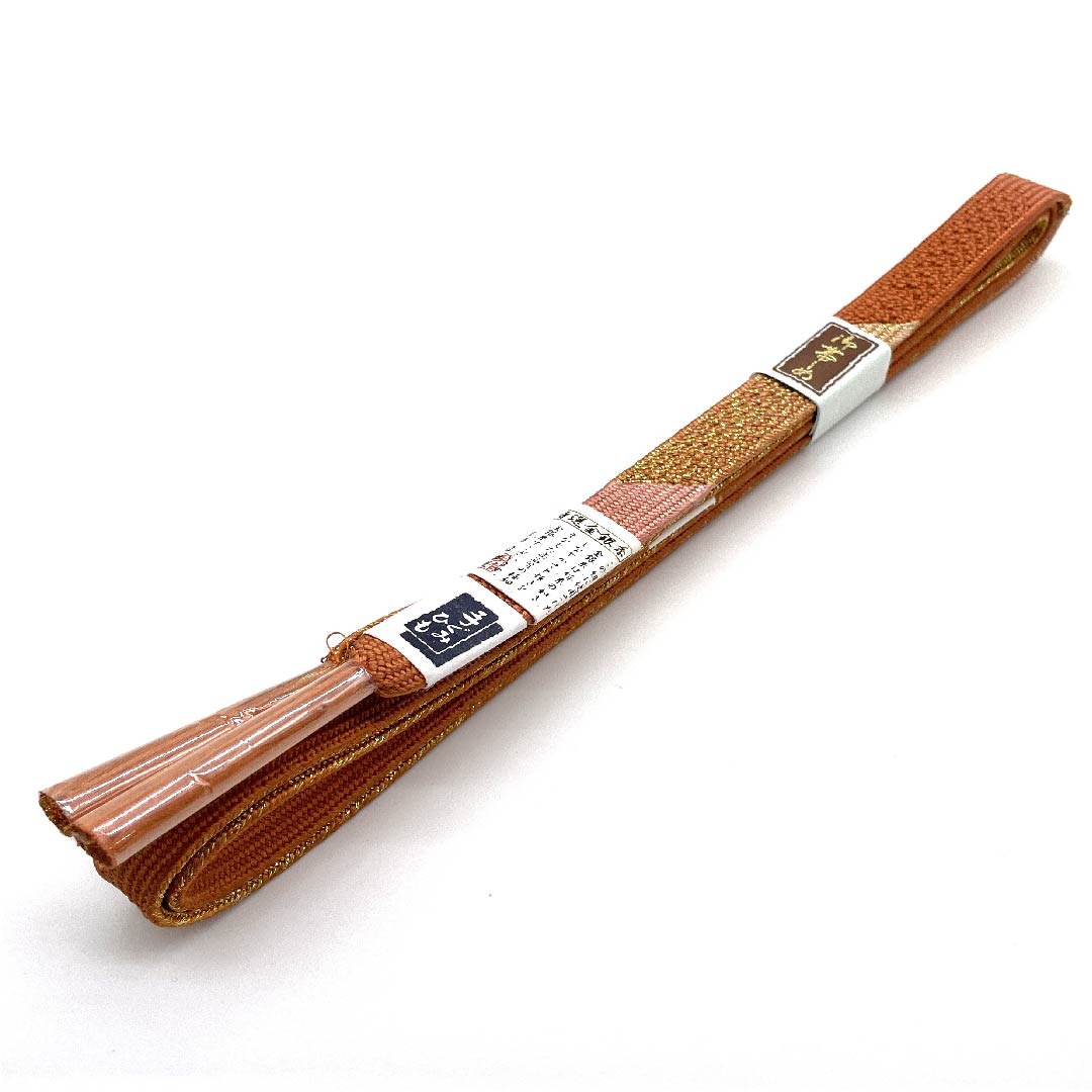 (新古品) 帯締め 正絹 四分紐 柿色(かきいろ) 手組紐 特選金銀糸使用 新古品 長さ約162cm 幅約1.5cm セミフォーマル Sランク 橙系 1135002332326