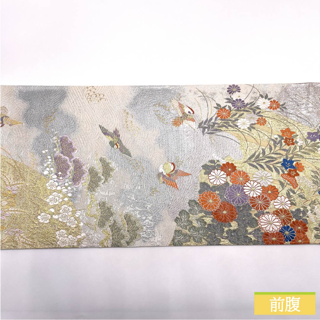 袋帯 正絹 留袖用 秀鳳錦 本金箔 鳳凰 帯丈426cm Aランク 六通 フォーマル 銀系 1123013773322