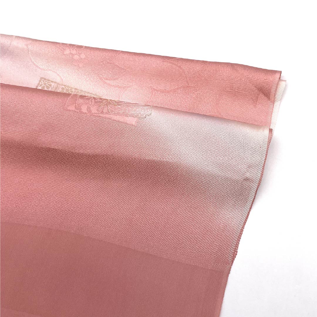 Obiage, pure silk, S rank, semi-formal, Hitoeumeiro (plum blossom color), shikishi-tori, flowers, length approx. 182cm, width approx. 32cm, pink color, 1136002942913