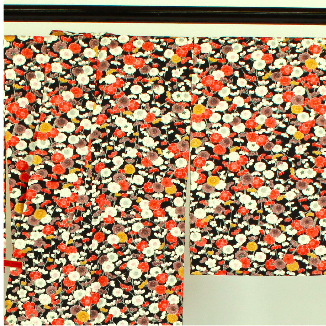 小紋 身丈158.5cm 裄丈61cm 袷 梅柄 正絹 Sランク 黒系 1115000472310
