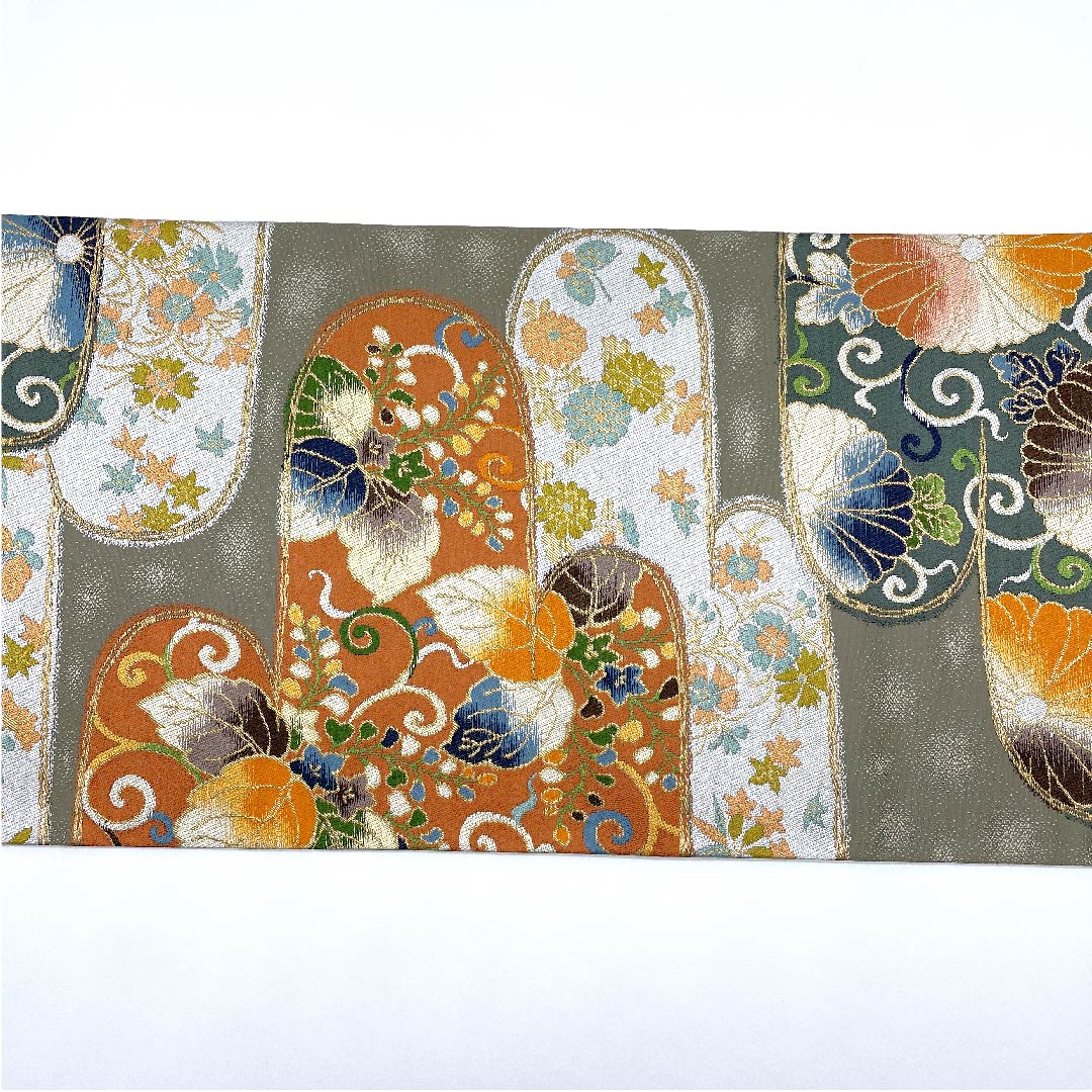 袋帯 白綾苑大庭 菊 桐 帯丈439cm 正絹 Sランク 六通 フォーマル グレー系 1123008592322