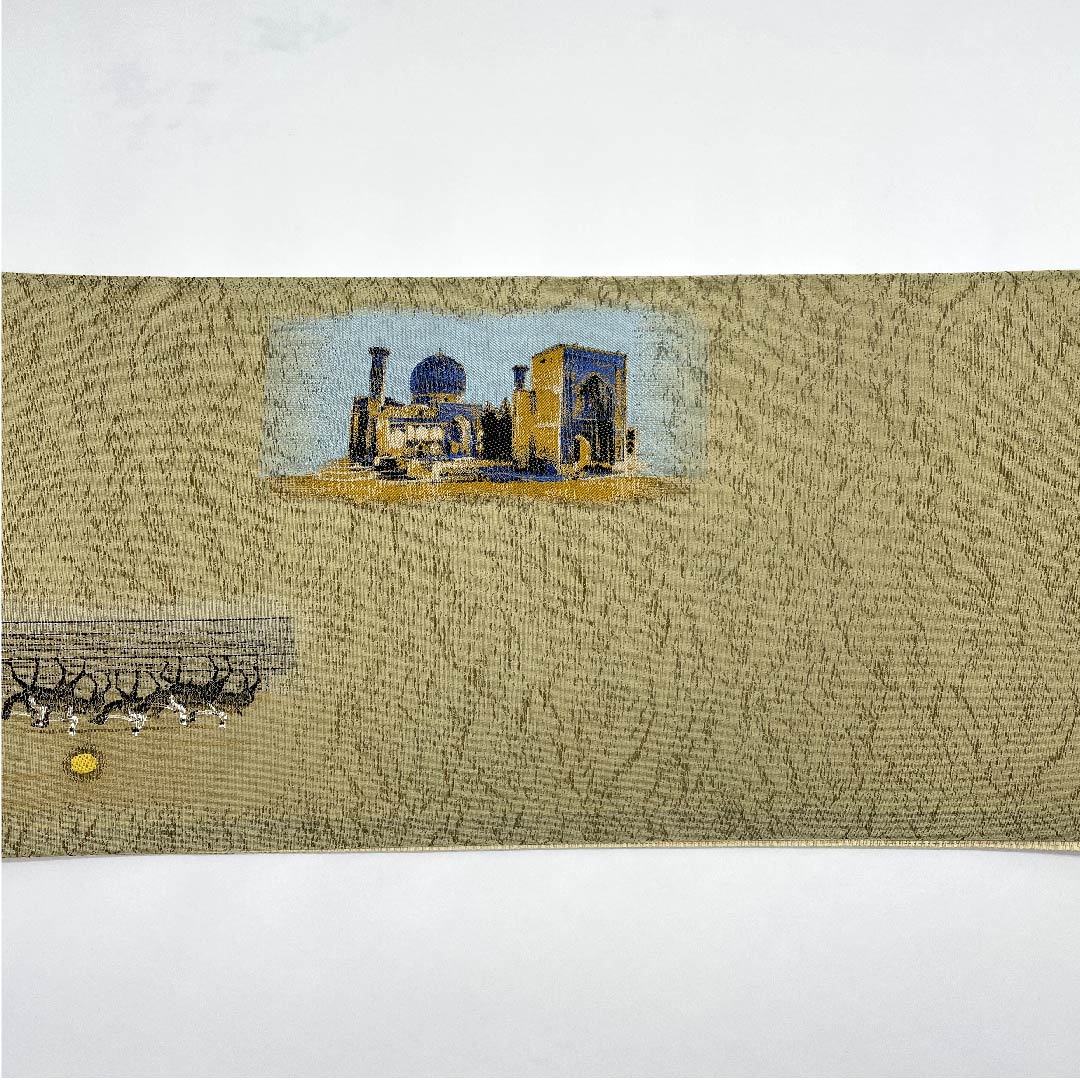 (Unmade) Fukuro Obi Straw Color Camel Silk Road Moon Obi Length 472cm Pure Silk NEW Rank Six-way Semi-formal Beige 1123009031425