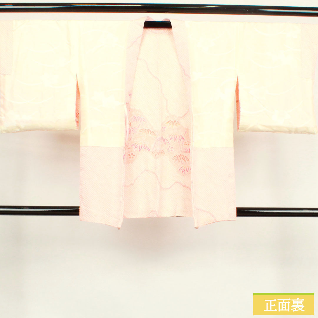 Haori, pure silk, length 79.5cm, sleeve length 62cm, Shinonome color, all-dyed, bamboo, A rank, lined, pink, 1117000683913