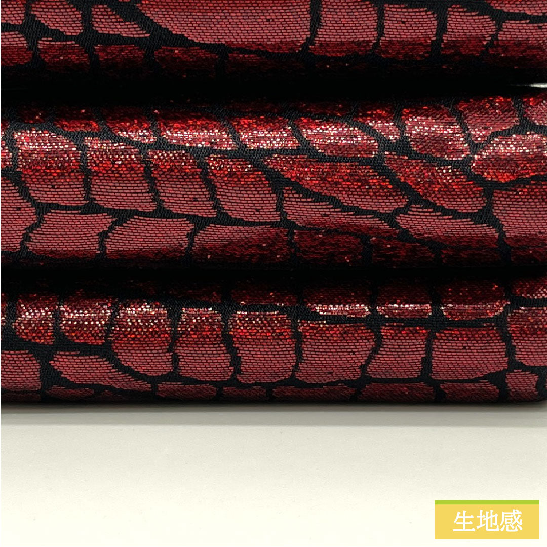 (新品未使用品)角帯 正絹 NEWランク ウロコ柄 石畳柄 ラメ 全通 帯丈420cm 幅10cm 赤系 1134000611912