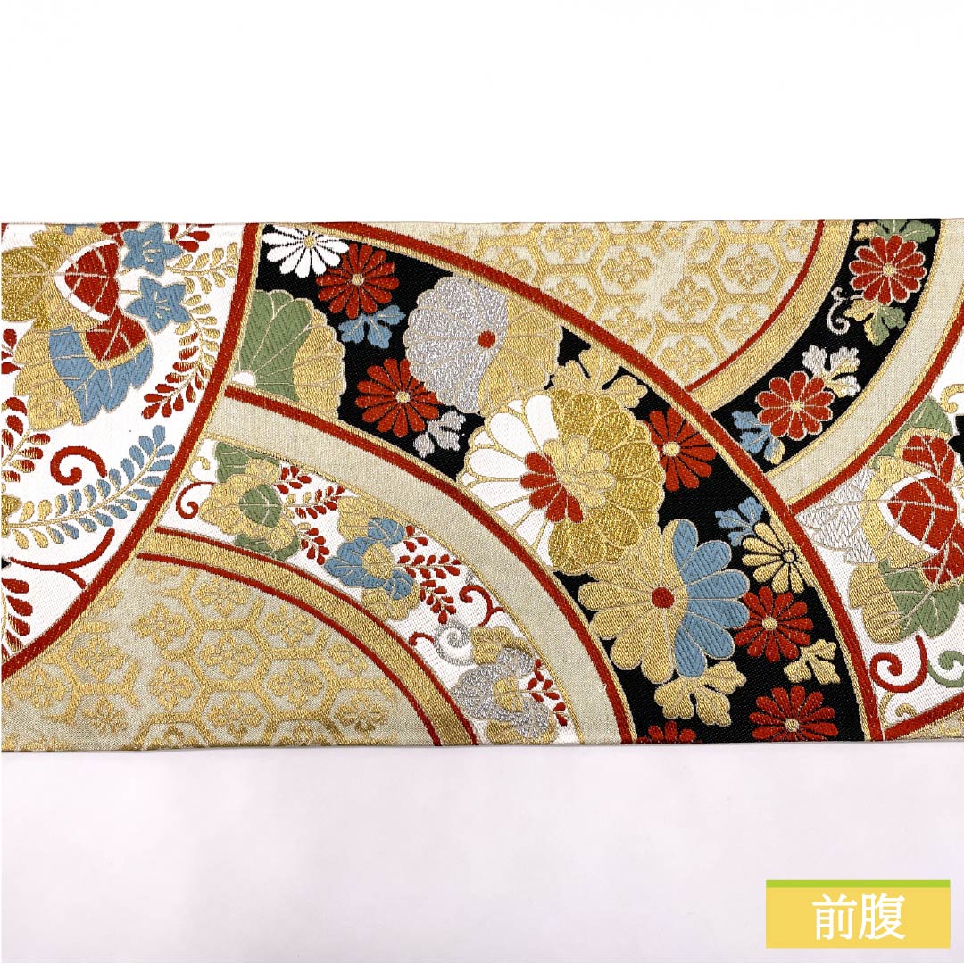 袋帯 正絹 亀甲 振袖用 吉祥文様 桐 帯丈420cm Aランク 六通 フォーマル 金系 1123014203321