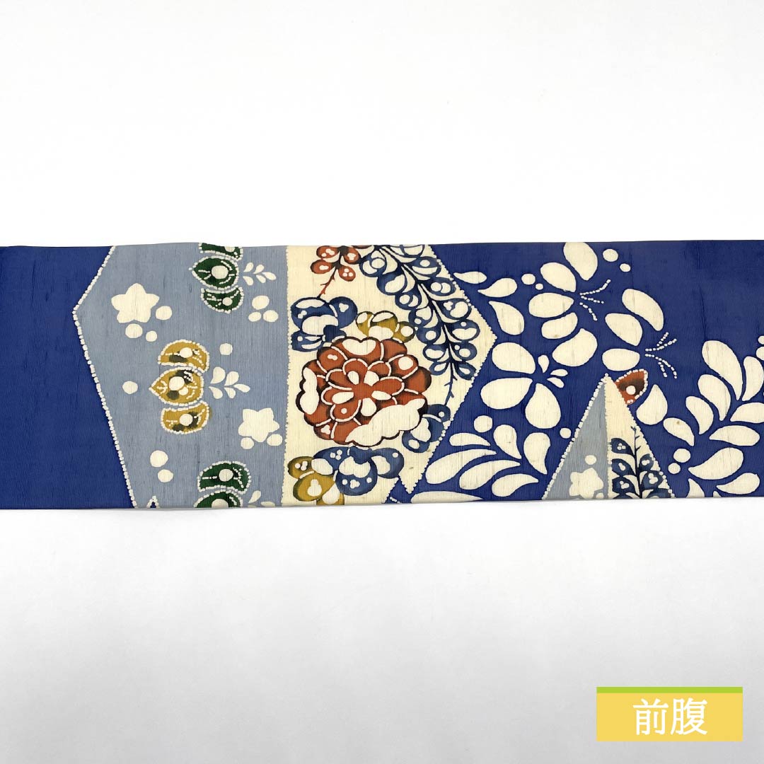 名古屋帯 韓藍色(からあいいろ) 紬地 辻ヶ花 染め帯 帯丈358cm 正絹 Bランク ポイント柄 カジュアル 青系 1124008264317 名古屋仕立て