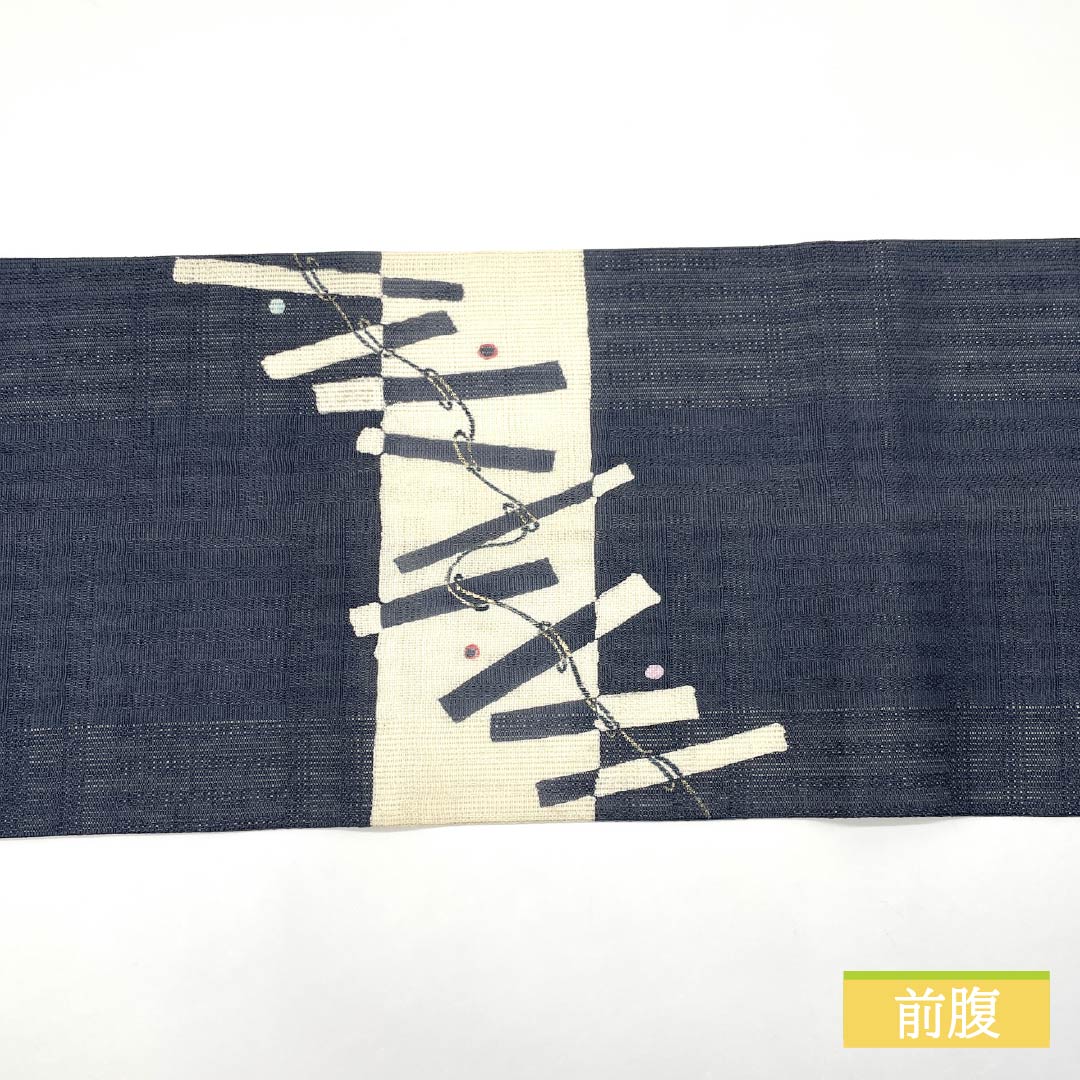 名古屋帯 正絹 紺滅色(こんけしいろ) 染め帯 抽象模様 夏帯 帯丈374cm Aランク ポイント柄 カジュアル 青系 1124006793317 開き仕立て