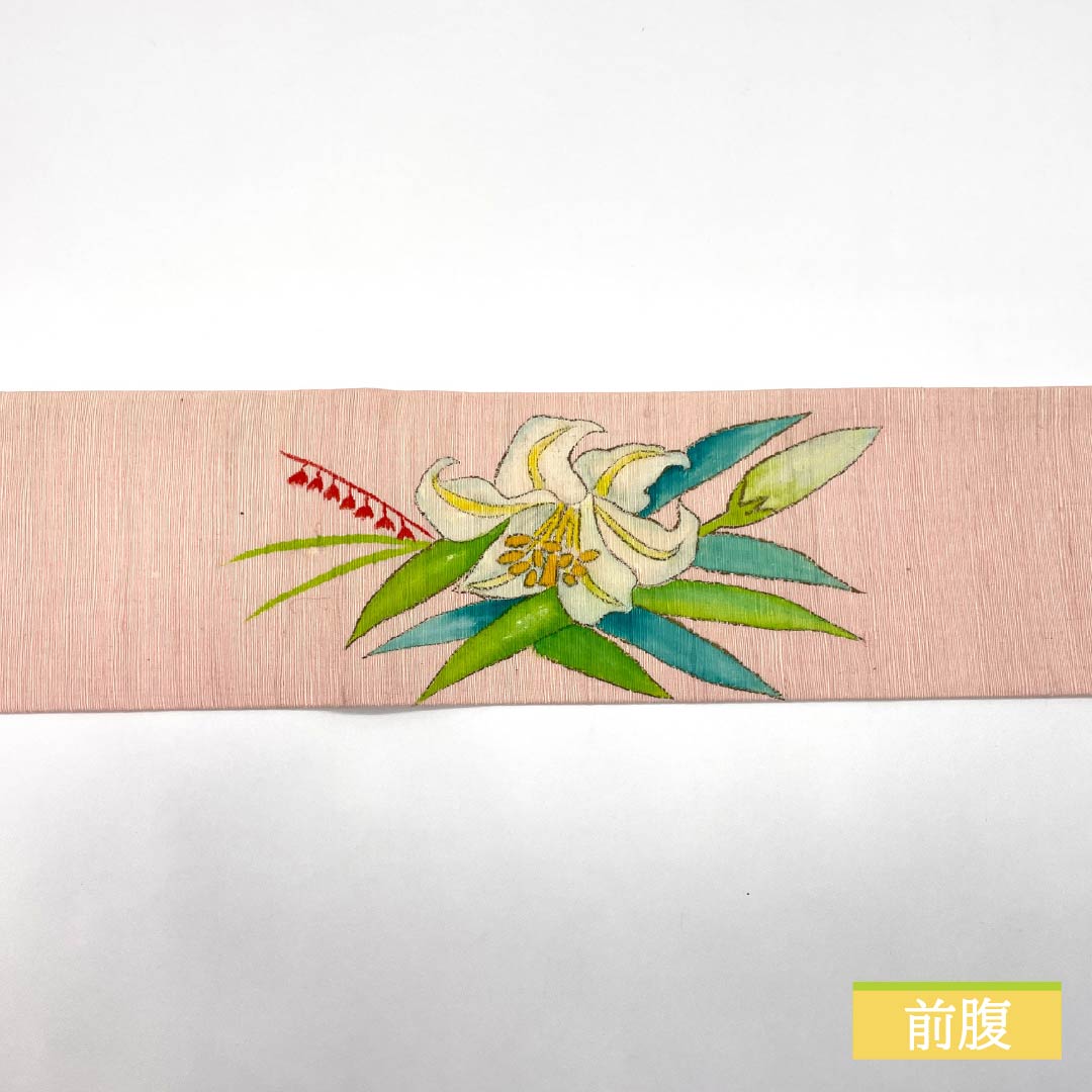 Nagoya Obi Otomeiro (maiden color) Tsumugi fabric Dyed obi Lily Obi length 353cm Pure silk S rank Point pattern Casual Pink 1124007522313 Nagoya tailoring