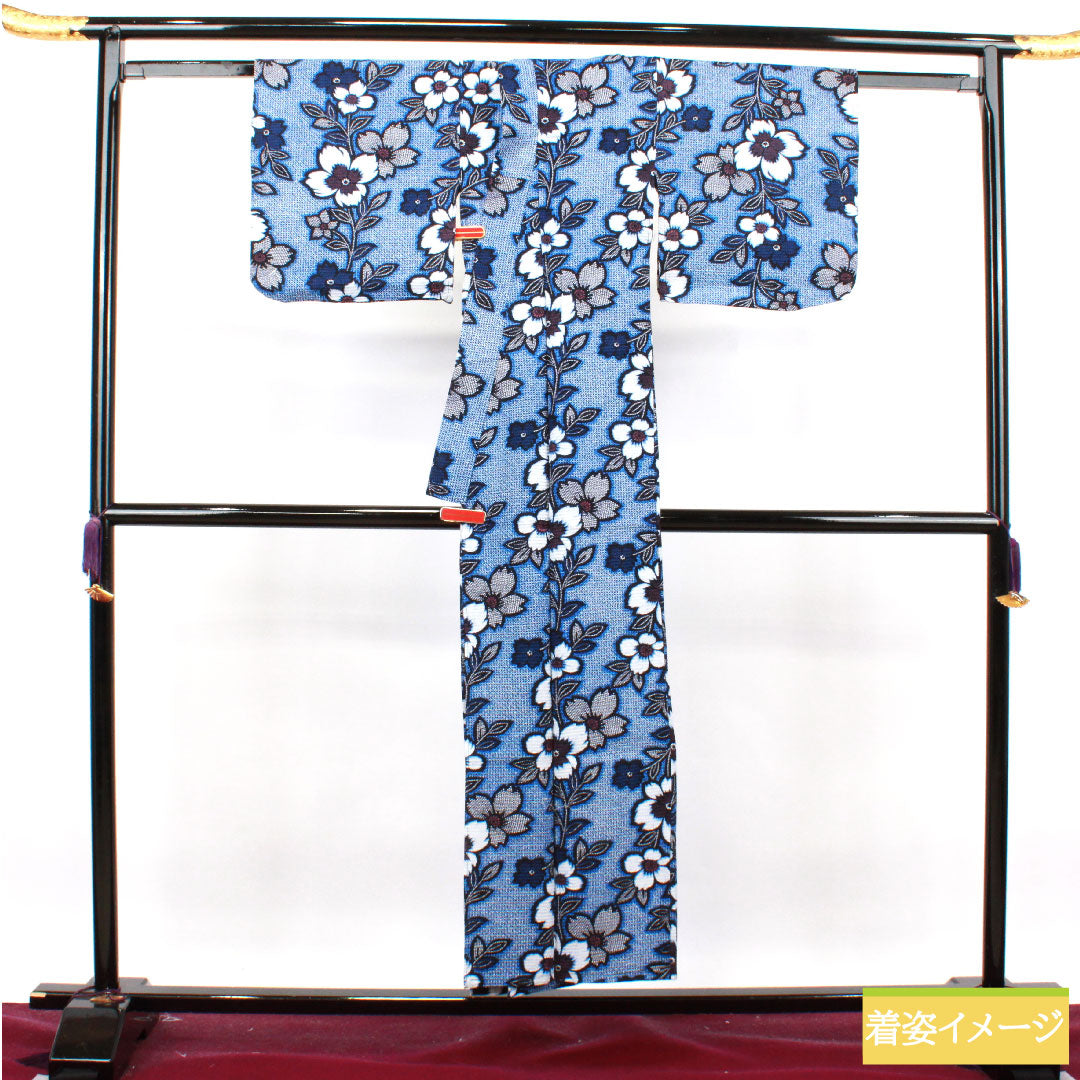 浴衣 木綿 身丈152.5cm 裄丈64cm Sランク 単衣 紺系 濃紺色(のうこんいろ) リップル 抽象花 1118004742218