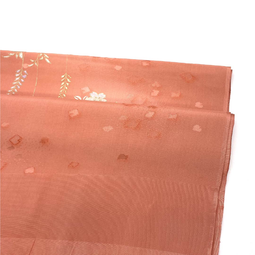 Obiage, pure silk, S rank, semi-formal, araishuiro (reddish orange), cherry blossom, length approx. 183cm, width approx. 30.5cm, pink-based, 1136002392913
