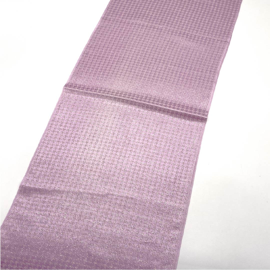 Obiage, pure silk, semi-formal, light crimson wisteria color, houndstooth pattern, gold thread, casual, length 188cm, width 30cm, S rank, pink, 1136000392913