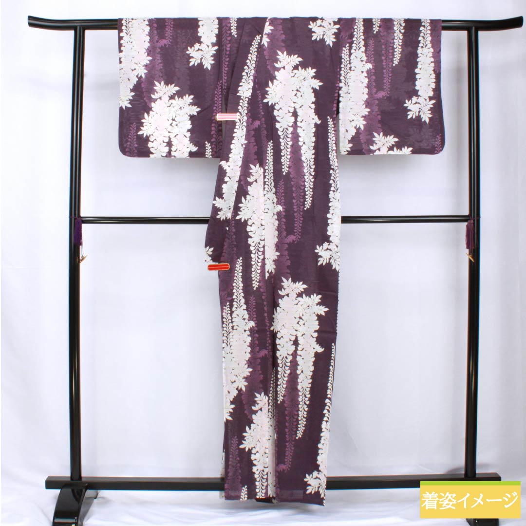 浴衣 木綿 身丈162cm 裄丈66cm Sランク 単衣 紫系 蒲萄紫色(ぶどうむらさきいろ) 藤 夢工房 1118005852420