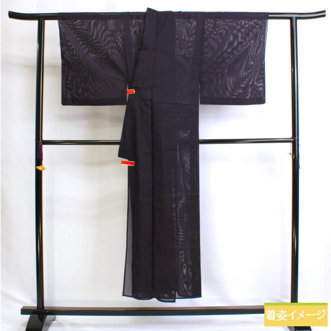 男物 ポリエステル Sランク 身丈148cm 裄丈66.5cm 深紫色(ふかきむらさきいろ) 洗える着物 絽 紫系 1119000982420