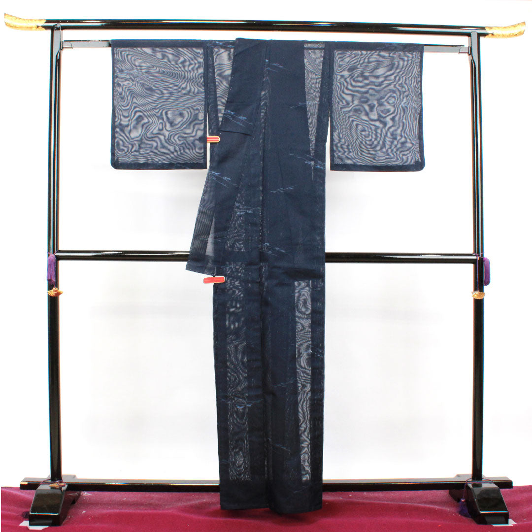 Summer item, pure silk, plain color, length 162.5cm, sleeve length 63.5cm, dark blue, abstract pattern, gauze, rank S, navy, 1132001172418