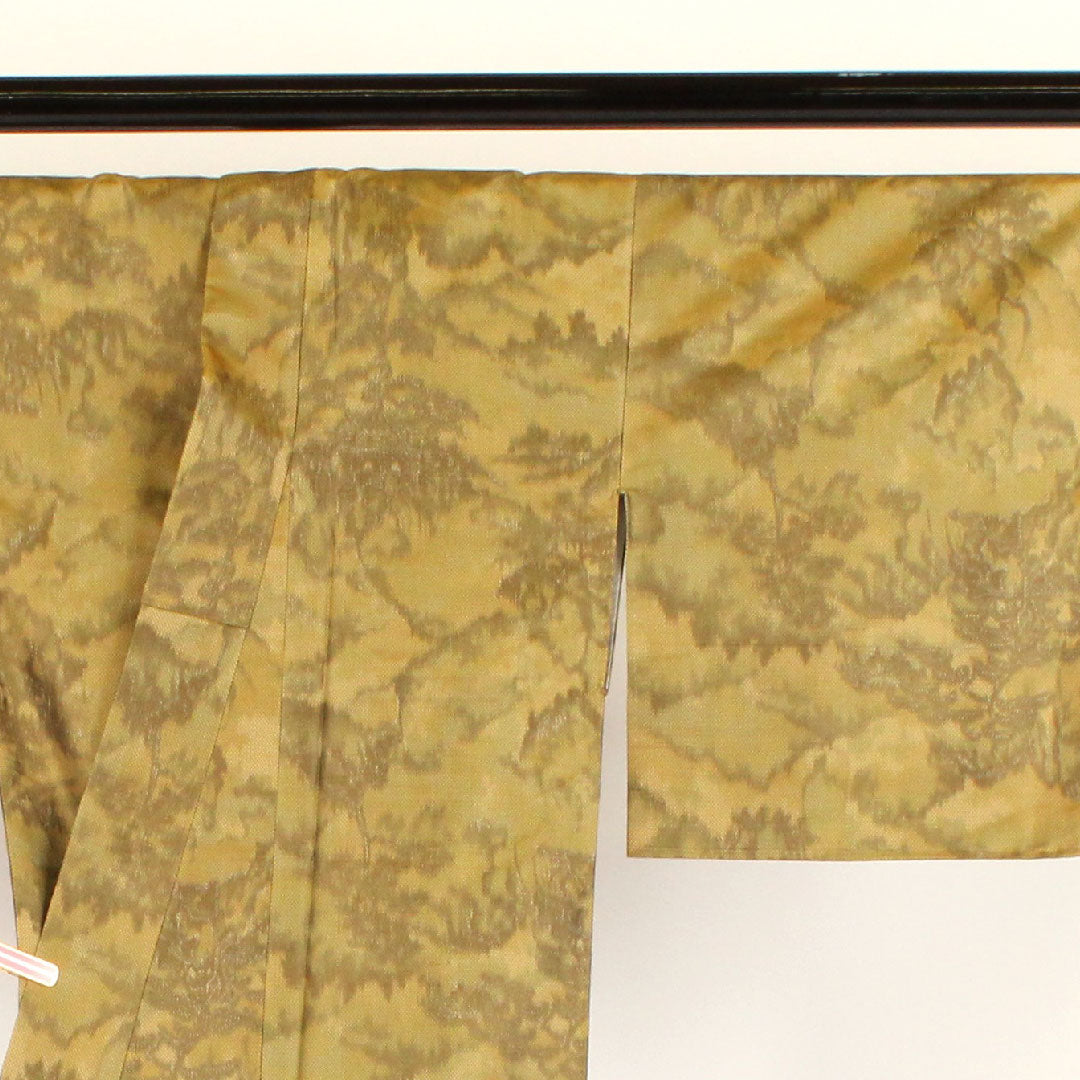 小紋 身丈159cm 裄丈64cm 袷 洗える着物 織ボカシ ポリ Sランク 黄系 1115000112323