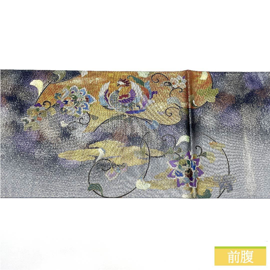 袋帯 正絹 江戸納戸色(えどなんどいろ) 於利部寿名宝 慶匠絹箔螺鈿 意匠絹箔金彩螺鈿 作家物 帯丈440cm Sランク 六通 フォーマル 青系 1123011452317