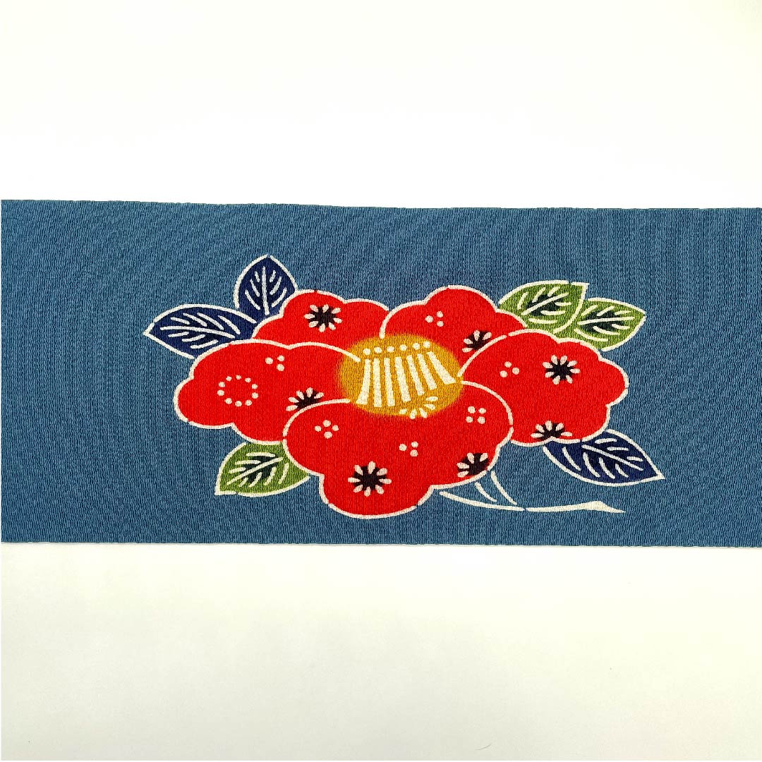 名古屋帯 納戸色 京紅型 栗山工房 椿 帯丈362cm 正絹 Sランク ポイント柄 カジュアル 青系 1124005272317 名古屋仕立て