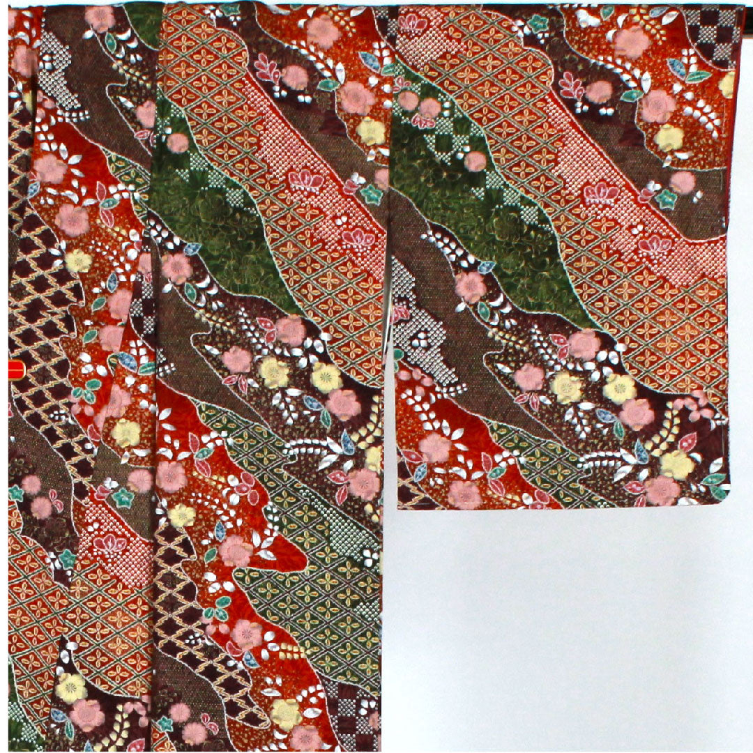 小紋 身丈160cm 裄丈65cm 袷 辻ヶ花 正絹 Sランク 茶系 1115000722314