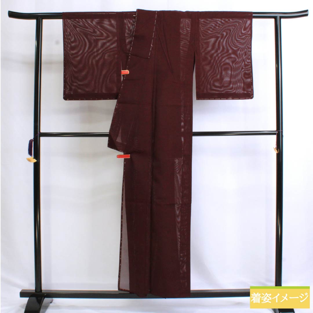 夏物 ポリエステル 色無地 Aランク 身丈155.5cm 裄丈62.5cm 木蘭色(もくらんじき) しつけ糸付き 洗える着物 絽 紫系 1132003143320
