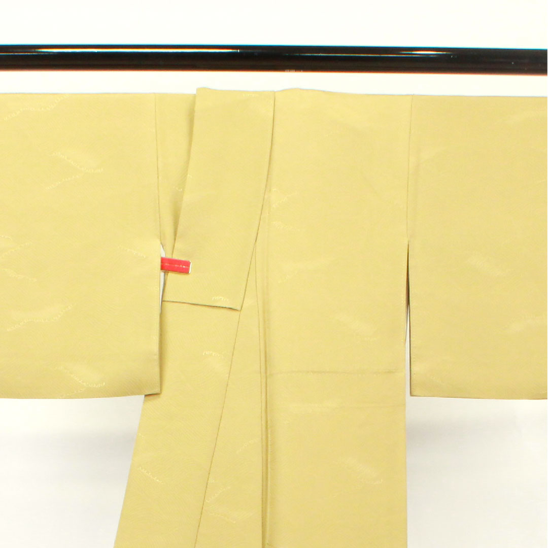 色無地 枯色 波 桔梗 身丈159.5cm 裄丈62cm 袷 正絹 Sランク 黄系 1114000582323