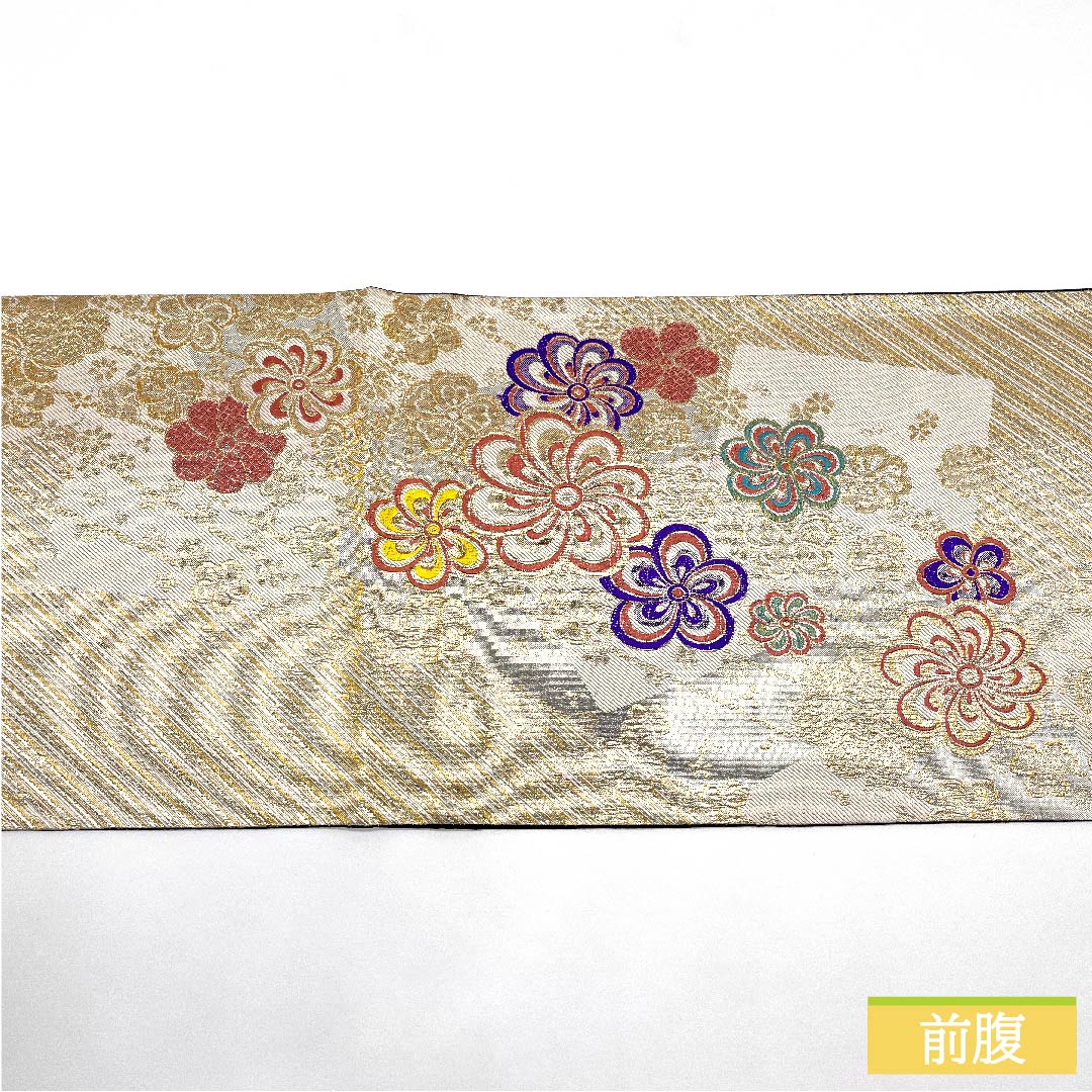 袋帯 正絹 金色(きんいろ) ねじり梅 桜 帯丈450cm Aランク 六通 フォーマル 金系 1123011483421