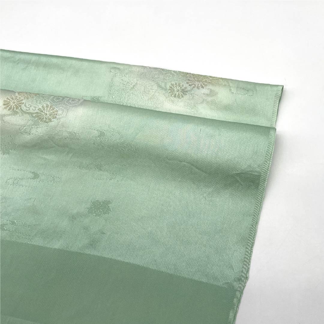 帯揚げ 正絹 Aランク セミフォーマル 薄緑色(うすみどりいろ) 桜 流水 亀甲 長さ約180cm 幅約30.5cm 緑系 1136002443919